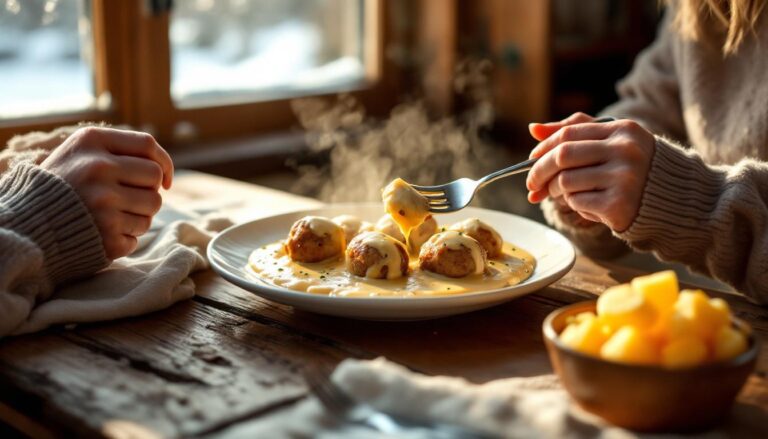 geniet van gehaktballen met romige kaassaus, het perfecte comfortfood voor koude dagen. heerlijk warm en smaakvol voor elke maaltijd.